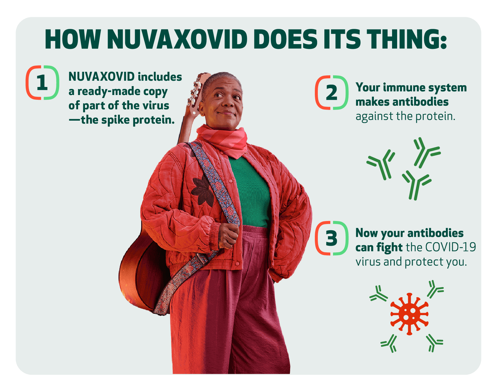 Older woman standing with a guitar