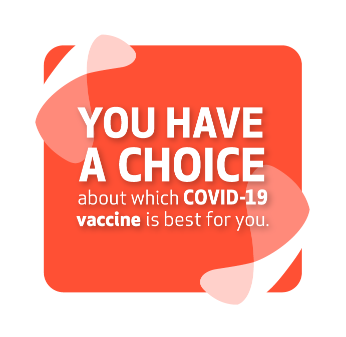 Graphic with text stating you have a choice about which COVID-19 is best for you